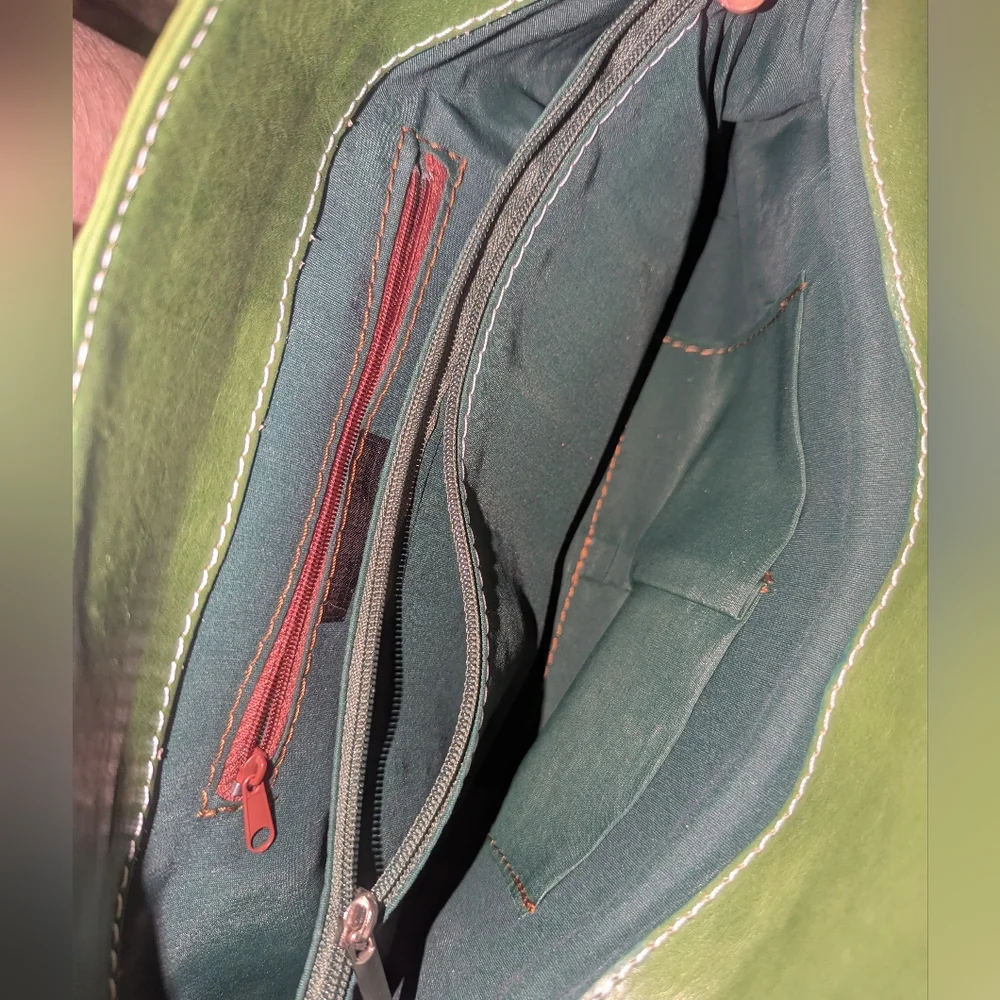 Vera Pelle Green Leather Shoulder Bag.Made In Italy